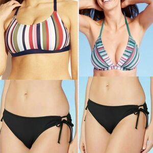 Kona Sol Mix & Match Multicolor Striped Padded Halter Adjustable Bikini Set DD S